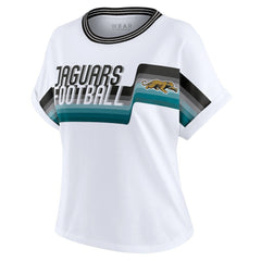 Jacksonville Jaguars WEAR by Erin Andrews Women's Cropped Center Stripe Dolman T-Shirt - White outlet