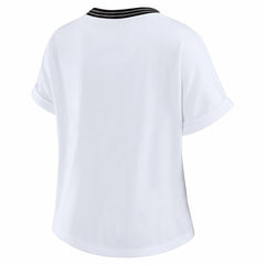 Jacksonville Jaguars WEAR by Erin Andrews Women's Cropped Center Stripe Dolman T-Shirt - White outlet