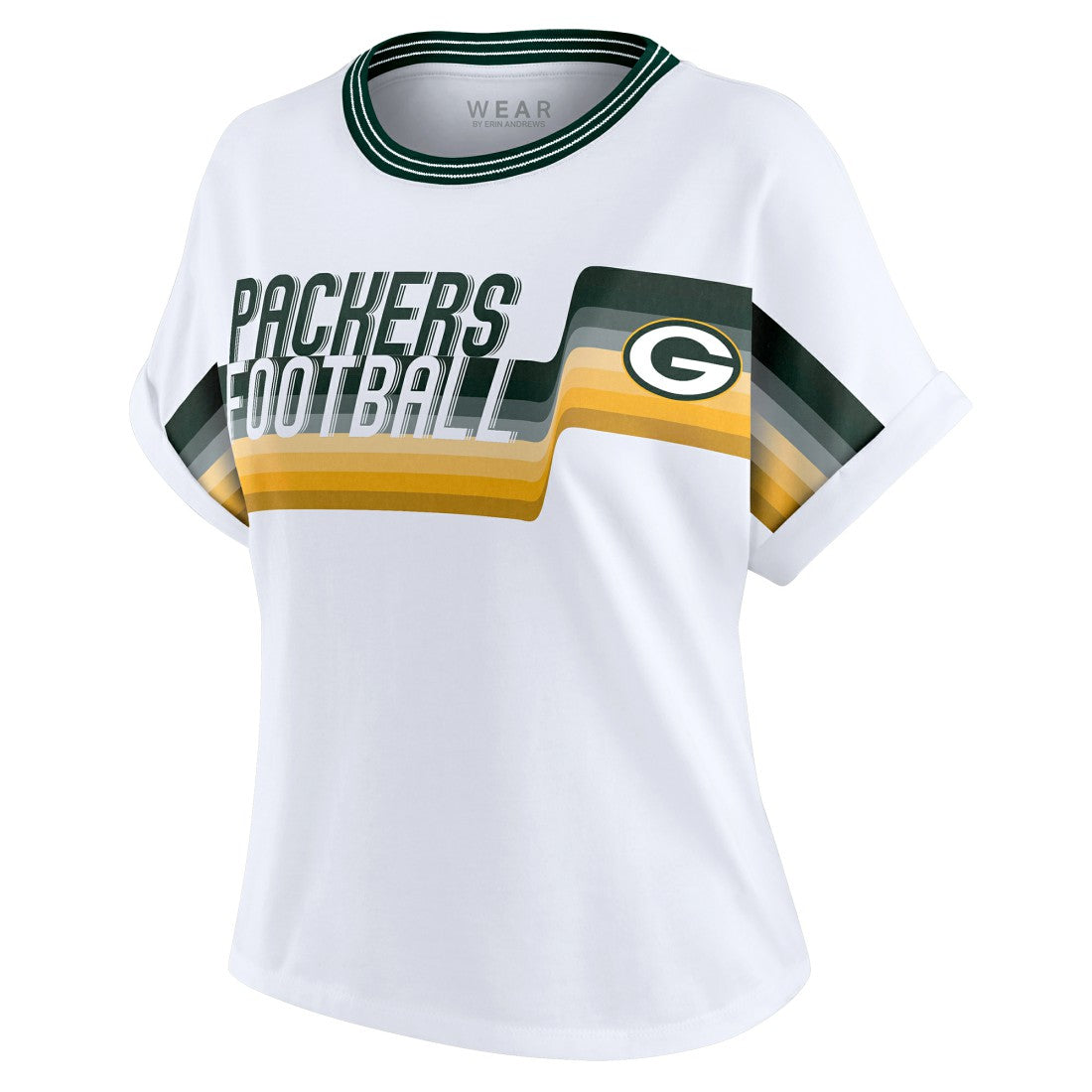 Green Bay Packers WEAR by Erin Andrews Women's Cropped Center Stripe Dolman T-Shirt - White sale