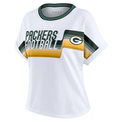 Green Bay Packers WEAR by Erin Andrews Women's Cropped Center Stripe Dolman T-Shirt - White sale