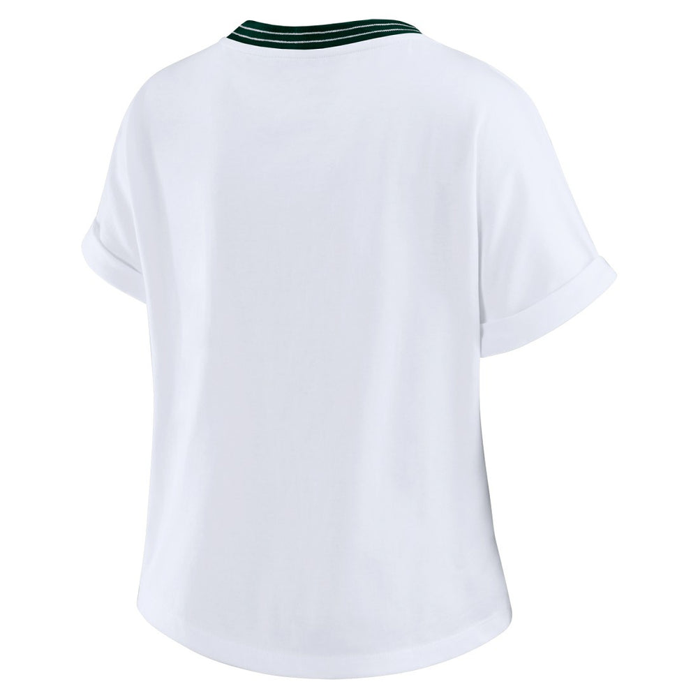 Green Bay Packers WEAR by Erin Andrews Women's Cropped Center Stripe Dolman T-Shirt - White sale