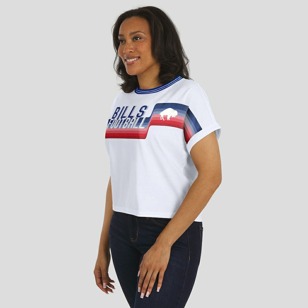Buffalo Bills WEAR by Erin Andrews Women's Cropped Center Stripe Dolman T-Shirt - White online