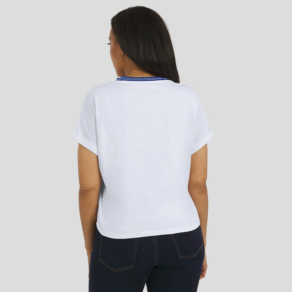 Buffalo Bills WEAR by Erin Andrews Women's Cropped Center Stripe Dolman T-Shirt - White online