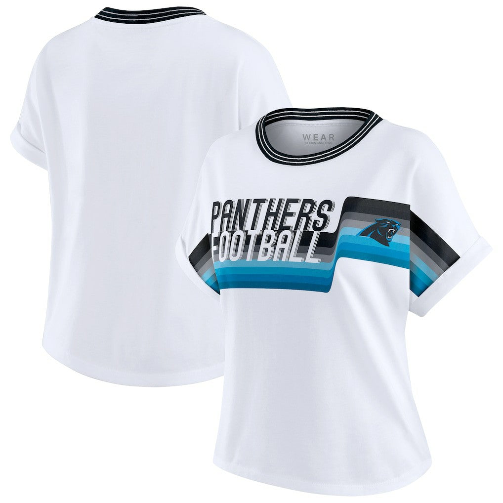 Carolina Panthers WEAR by Erin Andrews Women's Cropped Center Stripe Dolman T-Shirt - White outlet