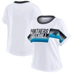 Carolina Panthers WEAR by Erin Andrews Women's Cropped Center Stripe Dolman T-Shirt - White outlet