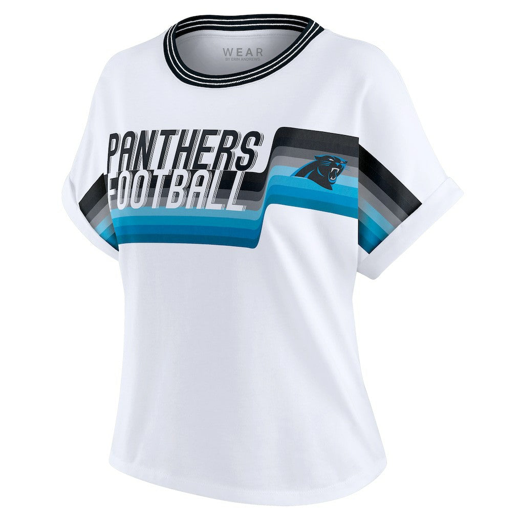 Carolina Panthers WEAR by Erin Andrews Women's Cropped Center Stripe Dolman T-Shirt - White outlet