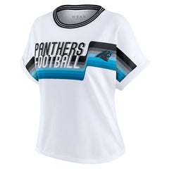 Carolina Panthers WEAR by Erin Andrews Women's Cropped Center Stripe Dolman T-Shirt - White outlet