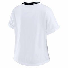 Carolina Panthers WEAR by Erin Andrews Women's Cropped Center Stripe Dolman T-Shirt - White outlet