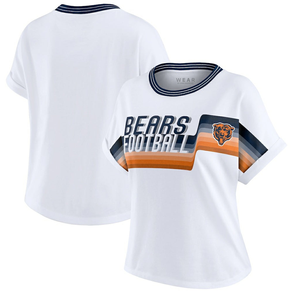 Chicago Bears WEAR by Erin Andrews Women's Cropped Center Stripe Dolman T-Shirt - White discount