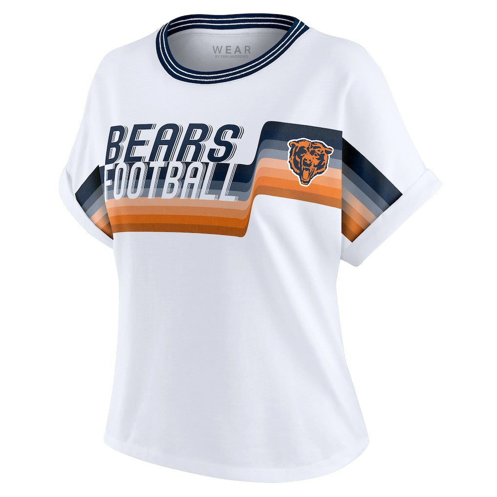Chicago Bears WEAR by Erin Andrews Women's Cropped Center Stripe Dolman T-Shirt - White discount