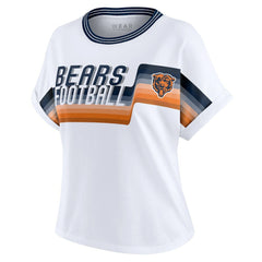 Chicago Bears WEAR by Erin Andrews Women's Cropped Center Stripe Dolman T-Shirt - White discount