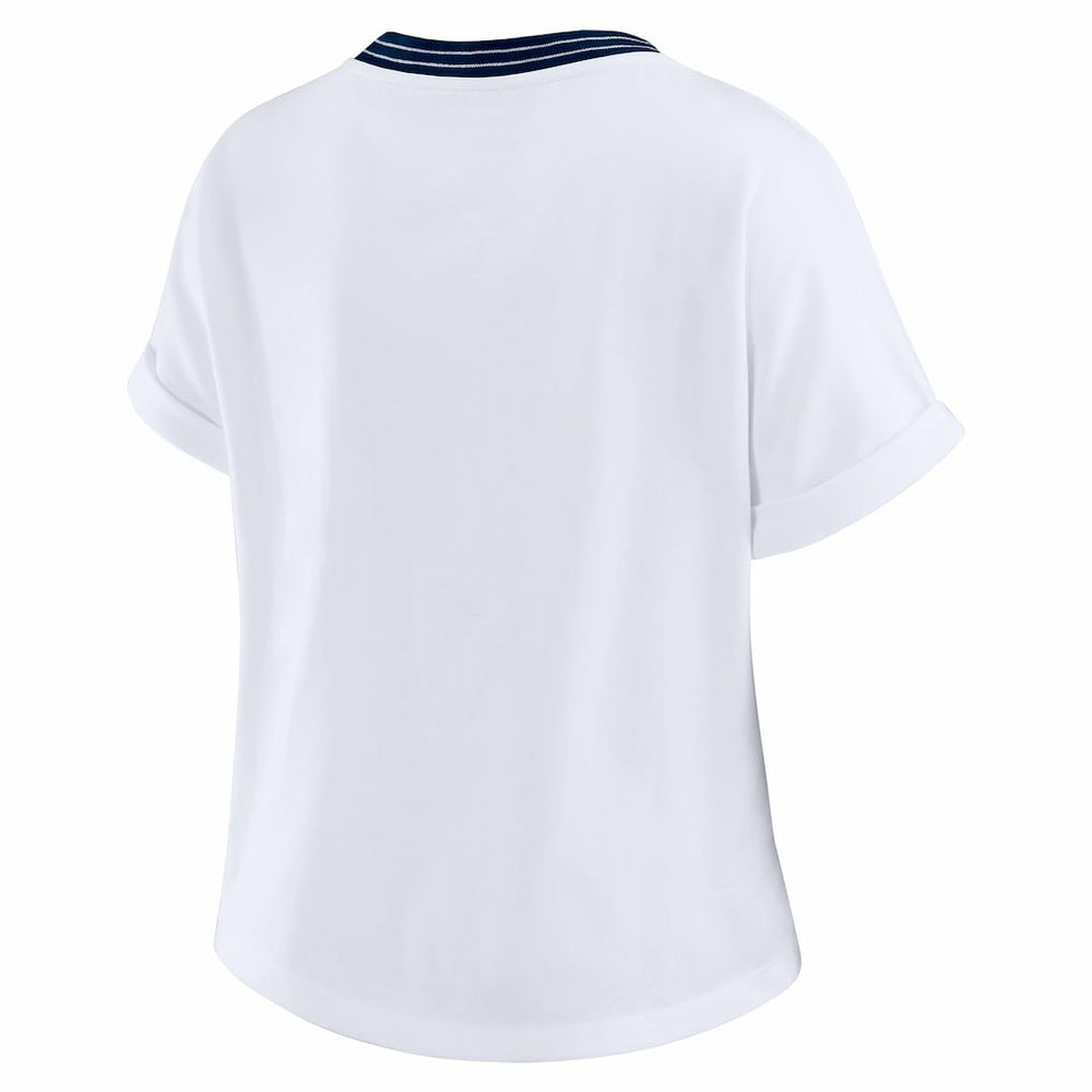 Chicago Bears WEAR by Erin Andrews Women's Cropped Center Stripe Dolman T-Shirt - White discount