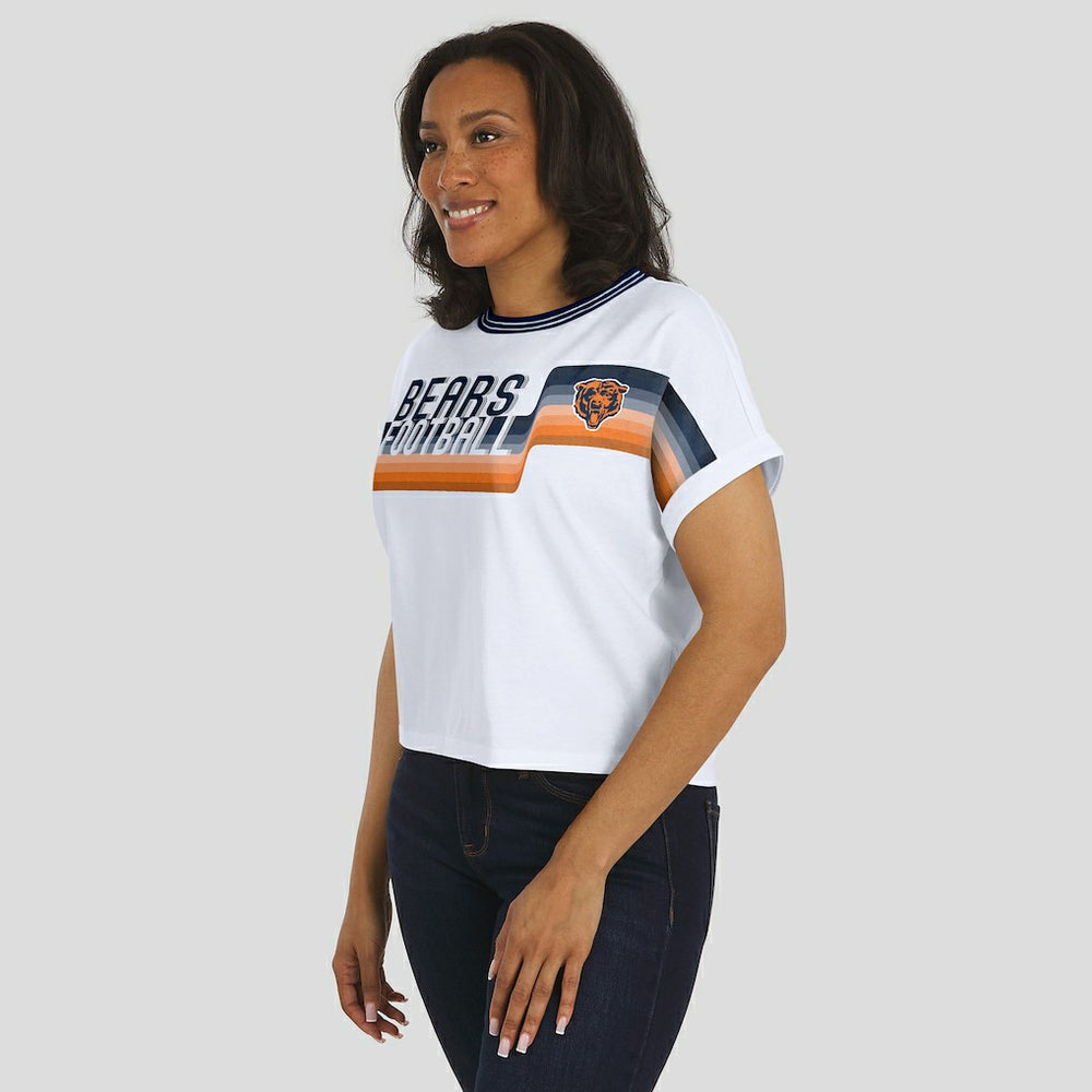 Chicago Bears WEAR by Erin Andrews Women's Cropped Center Stripe Dolman T-Shirt - White discount