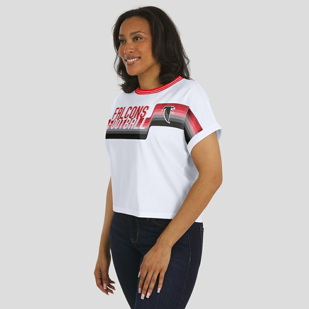 Atlanta Falcons WEAR by Erin Andrews Women's Cropped Center Stripe Dolman T-Shirt - White sale