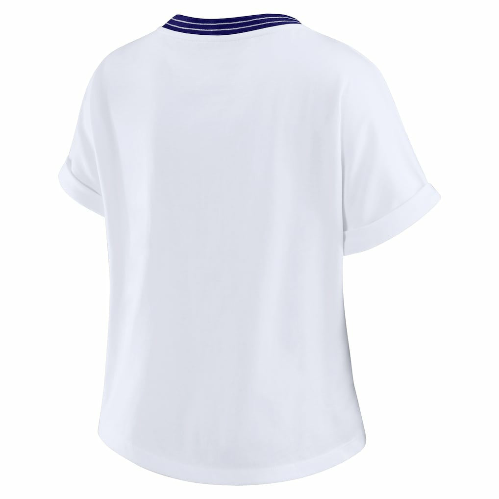 Baltimore Ravens WEAR by Erin Andrews Women's Cropped Center Stripe Dolman T-Shirt - White discount