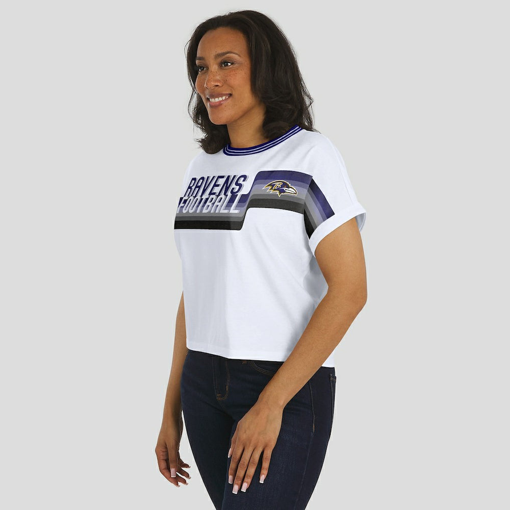Baltimore Ravens WEAR by Erin Andrews Women's Cropped Center Stripe Dolman T-Shirt - White discount