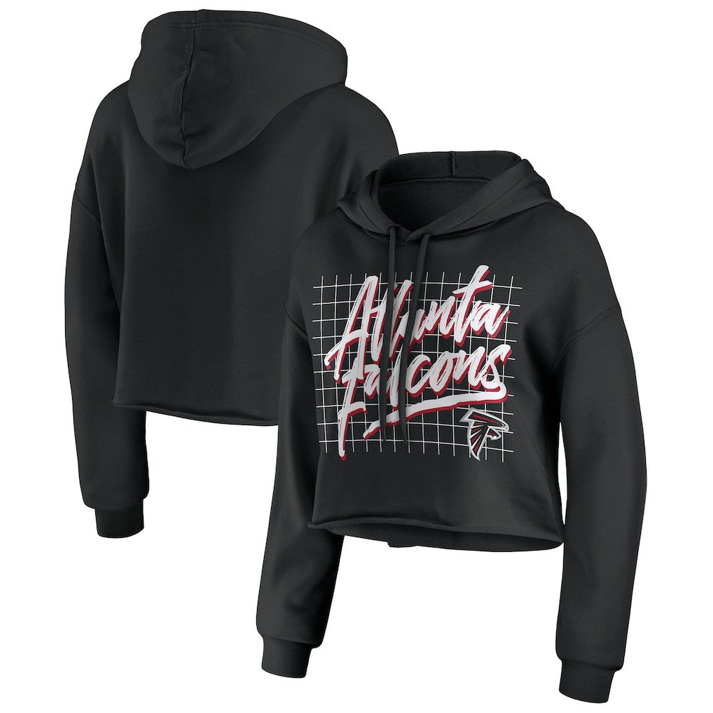 Atlanta Falcons WEAR by Erin Andrews Women's Domestic Cropped Pullover Hoodie - Black for sale