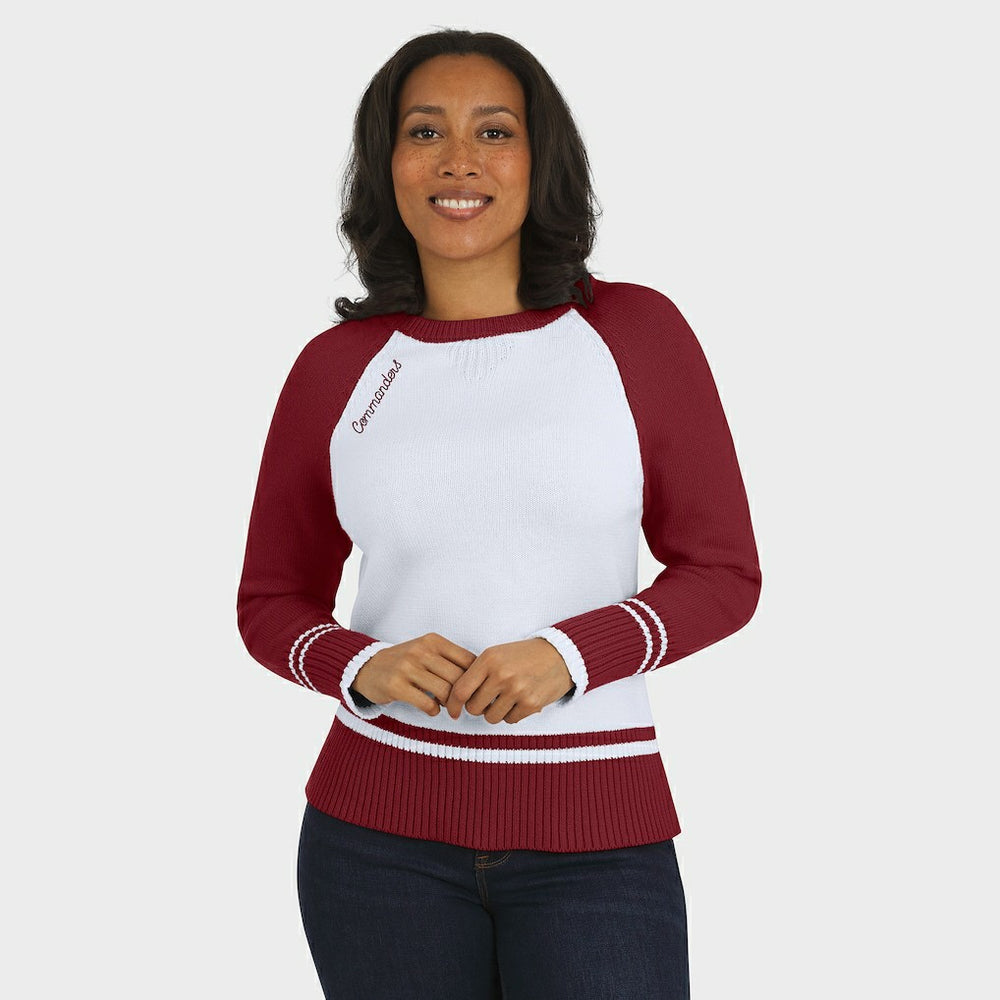 Washington Commanders WEAR by Erin Andrews Women's Colorblock Raglan Sweater - White/Burgundy on sale