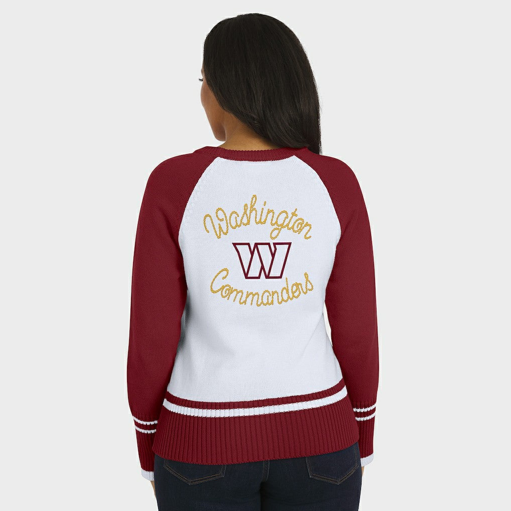 Washington Commanders WEAR by Erin Andrews Women's Colorblock Raglan Sweater - White/Burgundy on sale