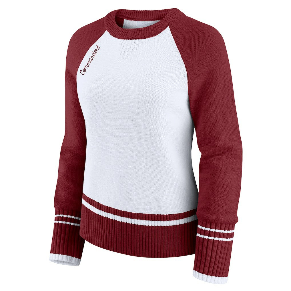 Washington Commanders WEAR by Erin Andrews Women's Colorblock Raglan Sweater - White/Burgundy on sale