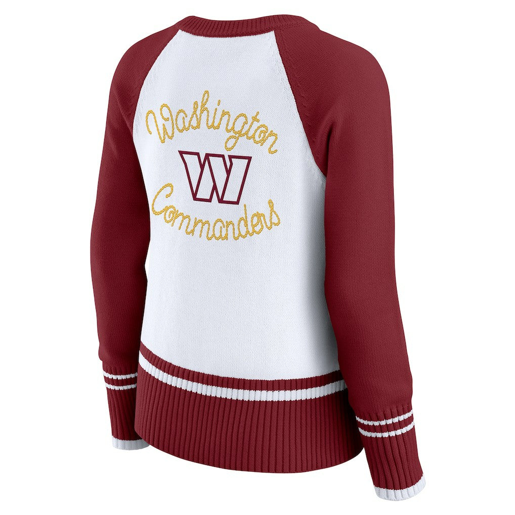 Washington Commanders WEAR by Erin Andrews Women's Colorblock Raglan Sweater - White/Burgundy on sale