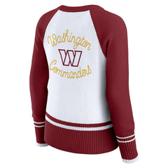 Washington Commanders WEAR by Erin Andrews Women's Colorblock Raglan Sweater - White/Burgundy on sale