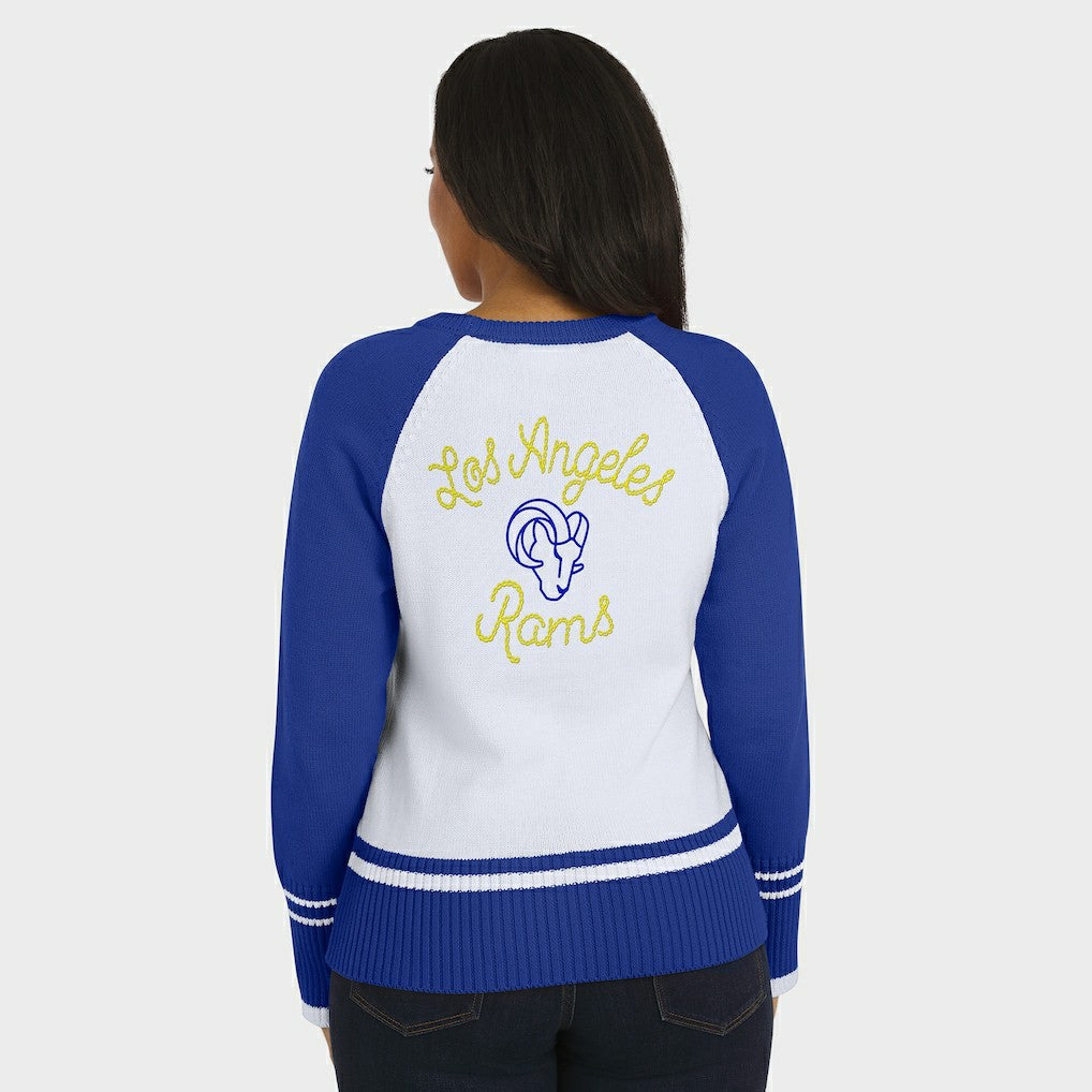 Los Angeles Rams WEAR by Erin Andrews Women's Colorblock Raglan Sweater - White/Royal for sale