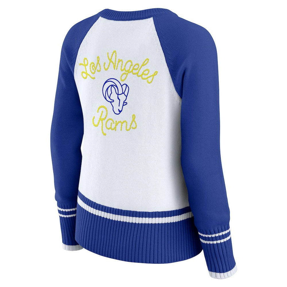 Los Angeles Rams WEAR by Erin Andrews Women's Colorblock Raglan Sweater - White/Royal for sale