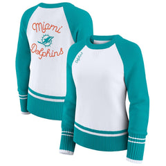 Miami Dolphins WEAR by Erin Andrews Women's Colorblock Raglan Sweater - White/Aqua outlet