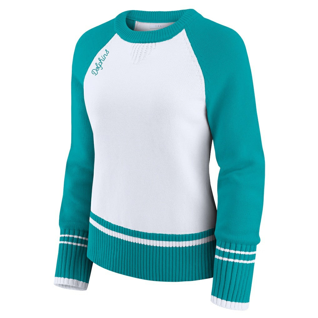 Miami Dolphins WEAR by Erin Andrews Women's Colorblock Raglan Sweater - White/Aqua outlet