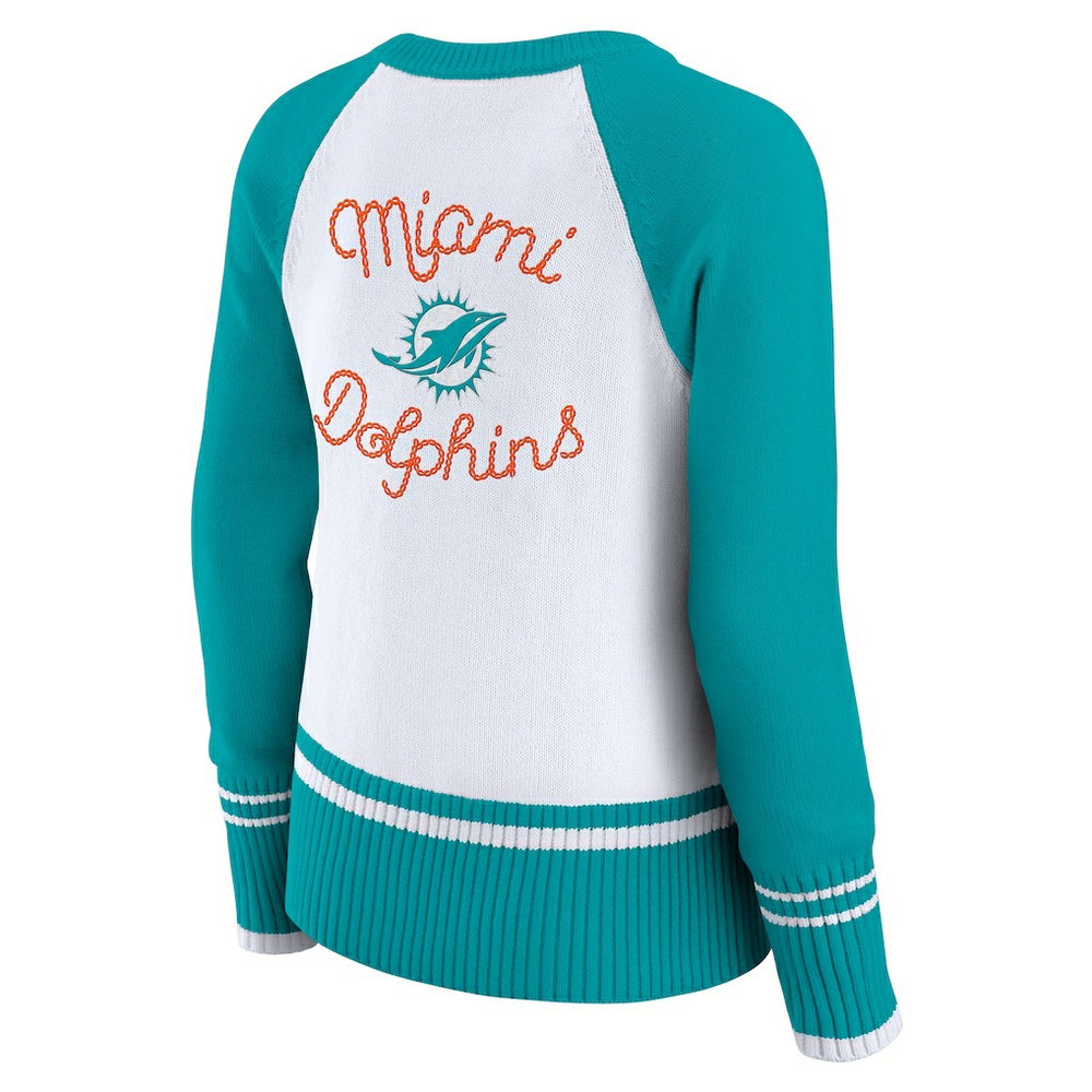 Miami Dolphins WEAR by Erin Andrews Women's Colorblock Raglan Sweater - White/Aqua outlet