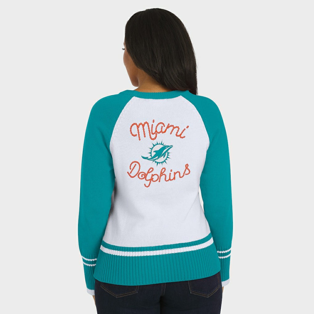 Miami Dolphins WEAR by Erin Andrews Women's Colorblock Raglan Sweater - White/Aqua outlet