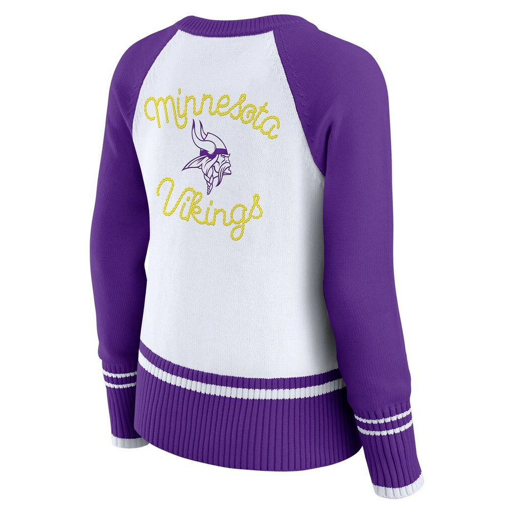Minnesota Vikings WEAR by Erin Andrews Women's Colorblock Raglan Sweater - White/Purple for sale