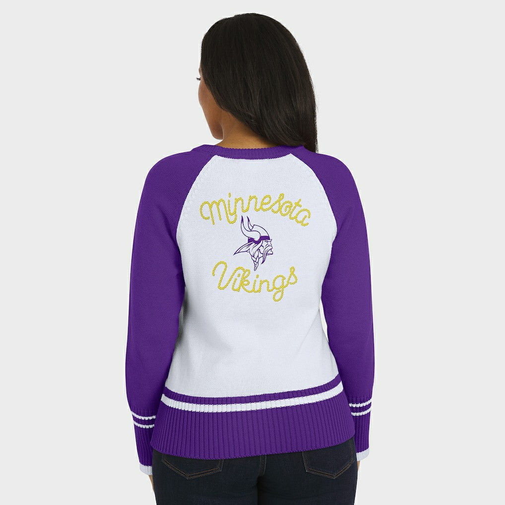 Minnesota Vikings WEAR by Erin Andrews Women's Colorblock Raglan Sweater - White/Purple for sale