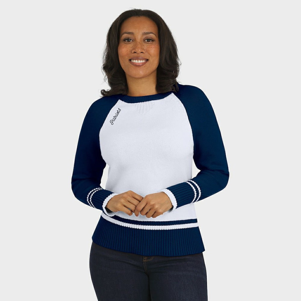 New England Patriots WEAR by Erin Andrews Women's Colorblock Raglan Sweater - White/Navy online
