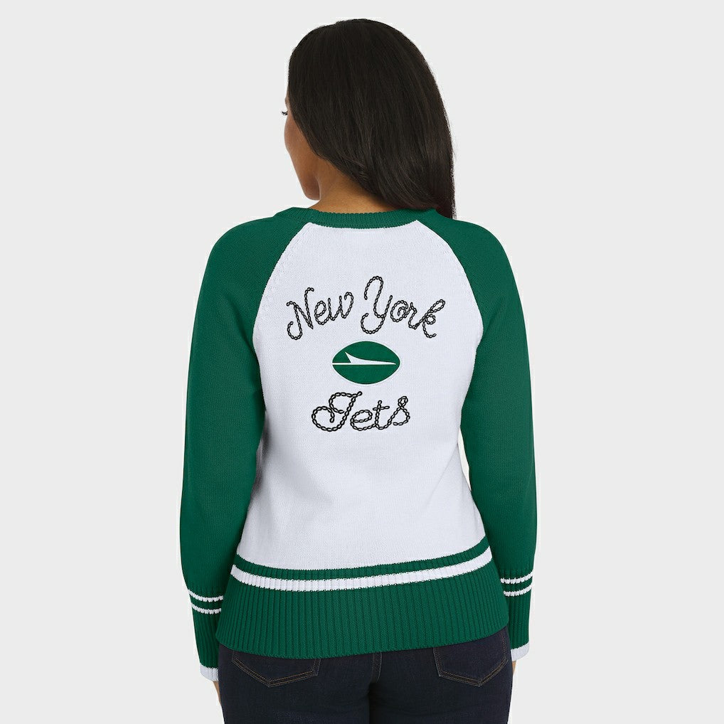 New York Jets WEAR by Erin Andrews Women's Colorblock Raglan Sweater - White/Green sale