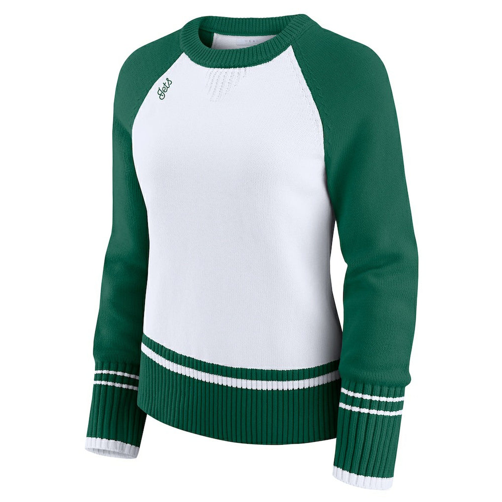 New York Jets WEAR by Erin Andrews Women's Colorblock Raglan Sweater - White/Green sale