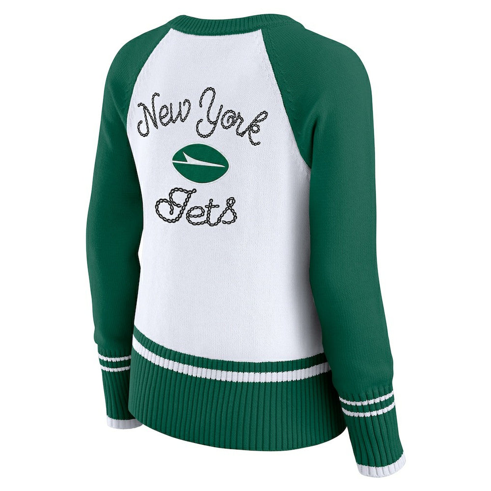 New York Jets WEAR by Erin Andrews Women's Colorblock Raglan Sweater - White/Green sale