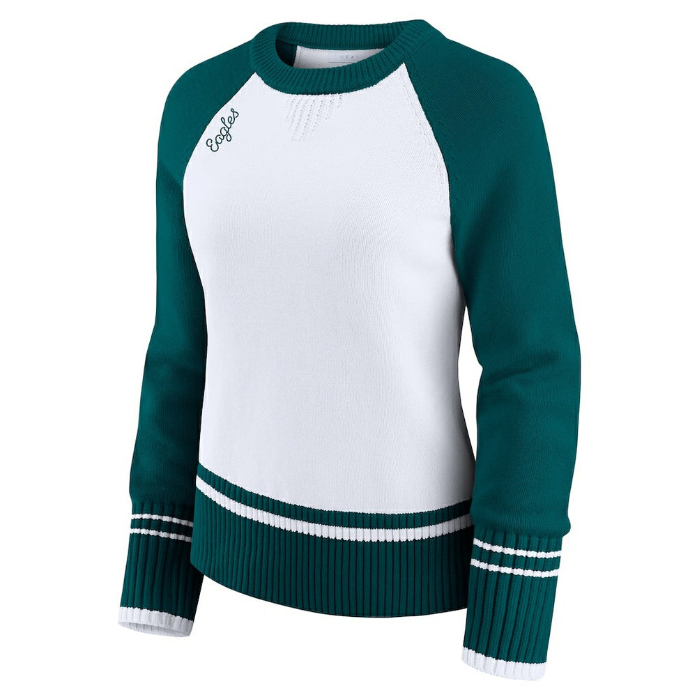 Philadelphia Eagles WEAR by Erin Andrews Women's Colorblock Raglan Sweater - White/Midnight Green discount