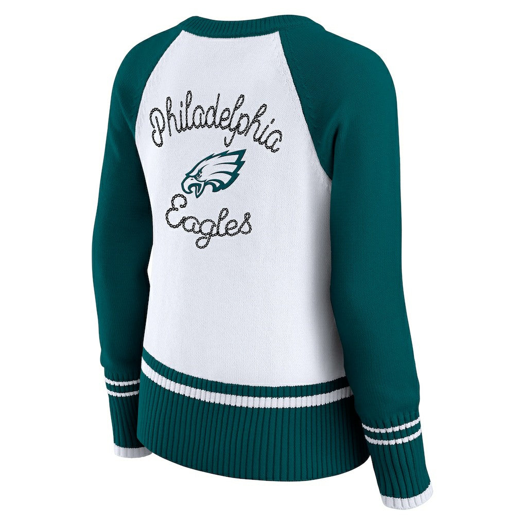 Philadelphia Eagles WEAR by Erin Andrews Women's Colorblock Raglan Sweater - White/Midnight Green discount