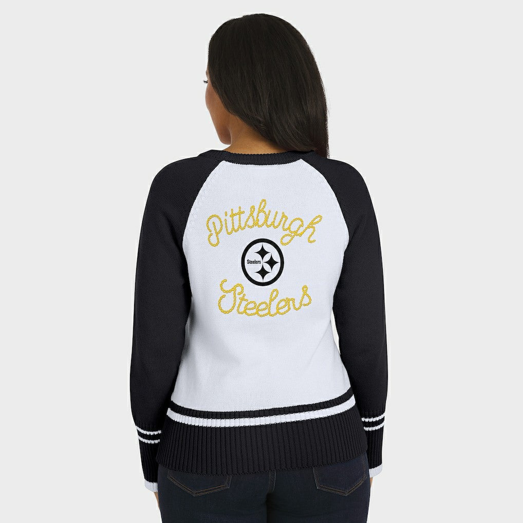 Pittsburgh Steelers WEAR by Erin Andrews Women's Colorblock Raglan Sweater - White/Black on sale