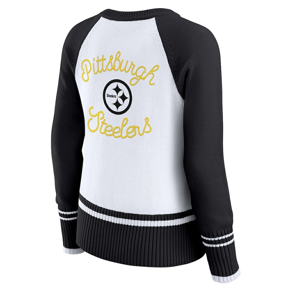 Pittsburgh Steelers WEAR by Erin Andrews Women's Colorblock Raglan Sweater - White/Black on sale