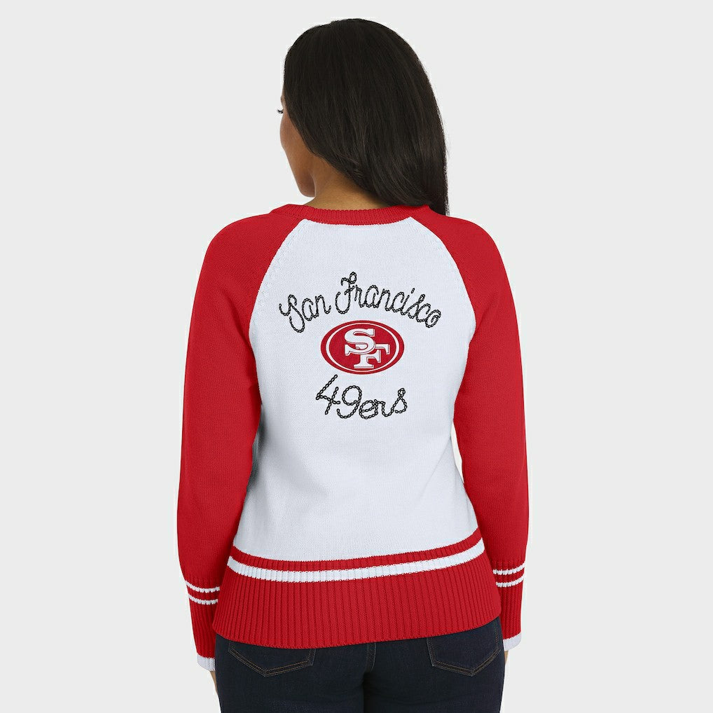 San Francisco 49ers WEAR by Erin Andrews Women's Colorblock Raglan Sweater - White/Scarlet for sale
