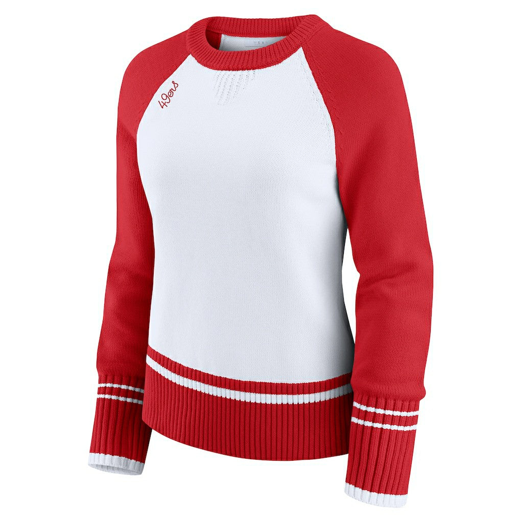 San Francisco 49ers WEAR by Erin Andrews Women's Colorblock Raglan Sweater - White/Scarlet for sale