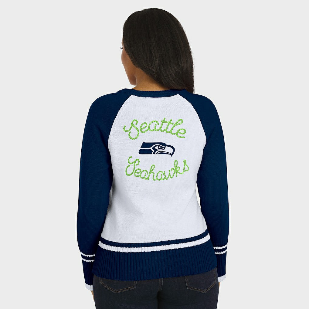 Seattle Seahawks WEAR by Erin Andrews Women's Colorblock Raglan Sweater - White/College Navy outlet