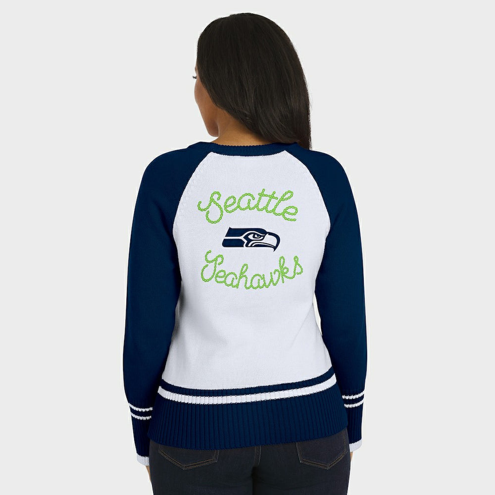 Seattle Seahawks WEAR by Erin Andrews Women's Colorblock Raglan Sweater - White/College Navy outlet