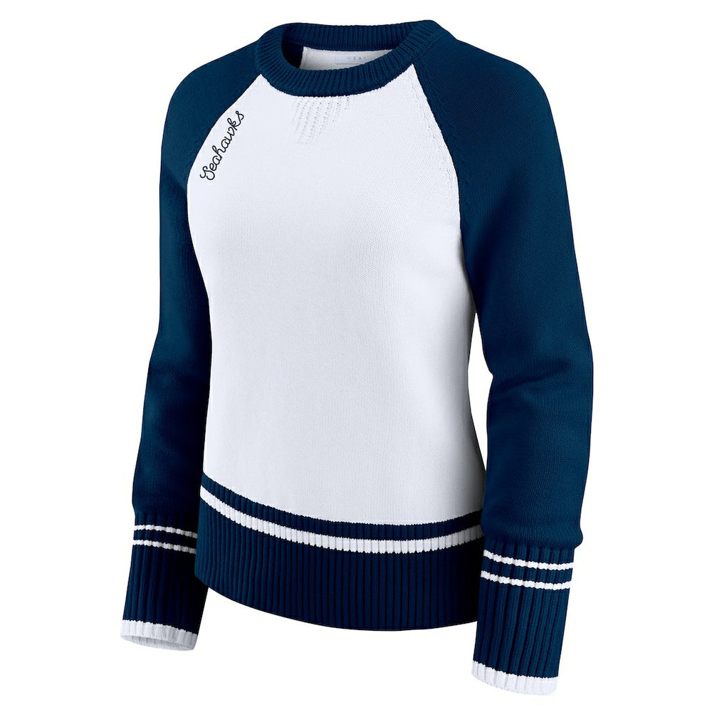 Seattle Seahawks WEAR by Erin Andrews Women's Colorblock Raglan Sweater - White/College Navy outlet