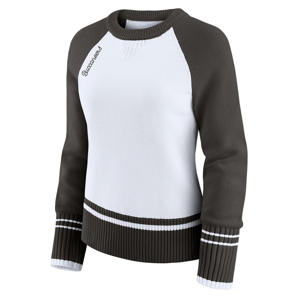 Tampa Bay Buccaneers WEAR by Erin Andrews Women's Colorblock Raglan Sweater - White/Pewter discount