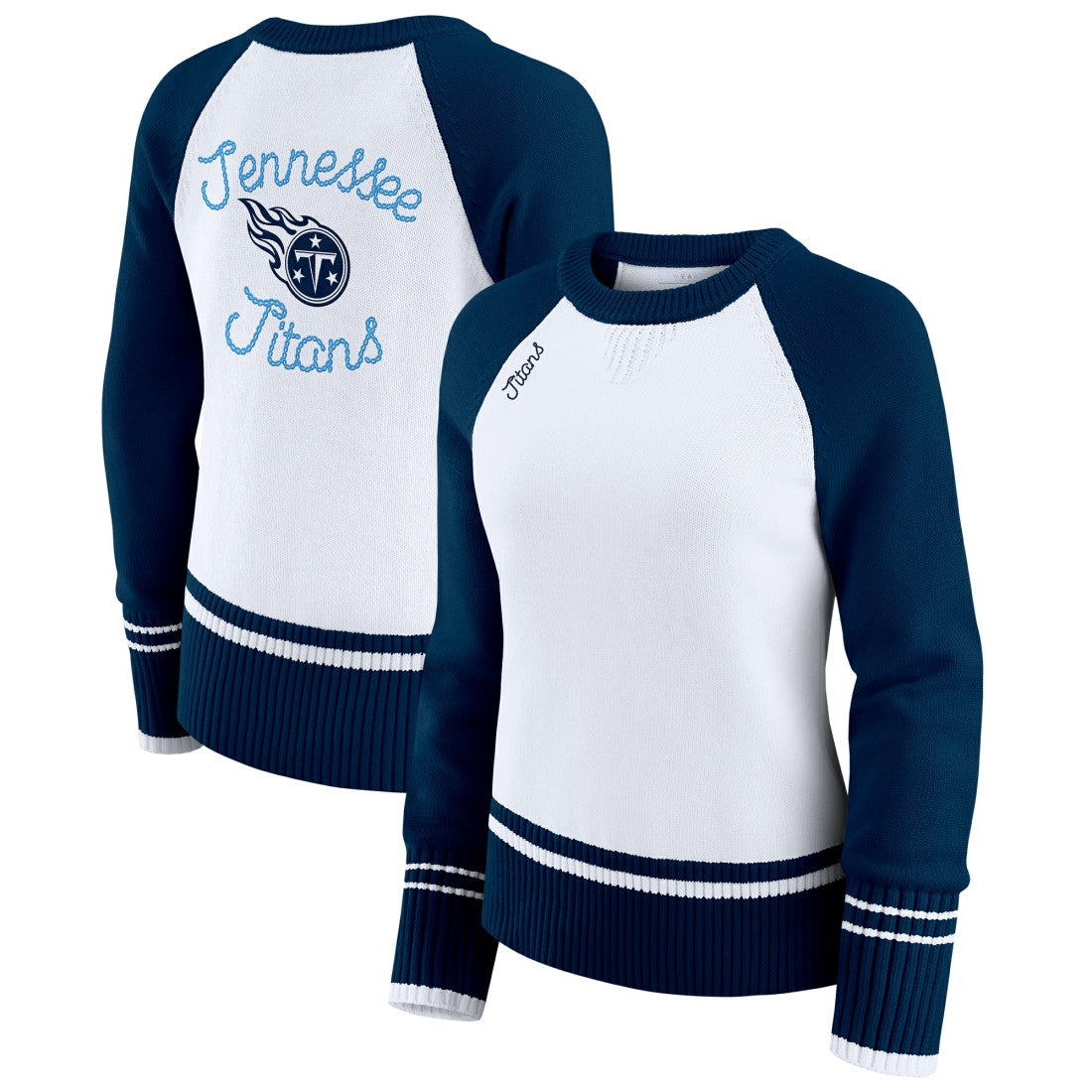 Tennessee Titans WEAR by Erin Andrews Women's Colorblock Raglan Sweater - White/Navy on sale