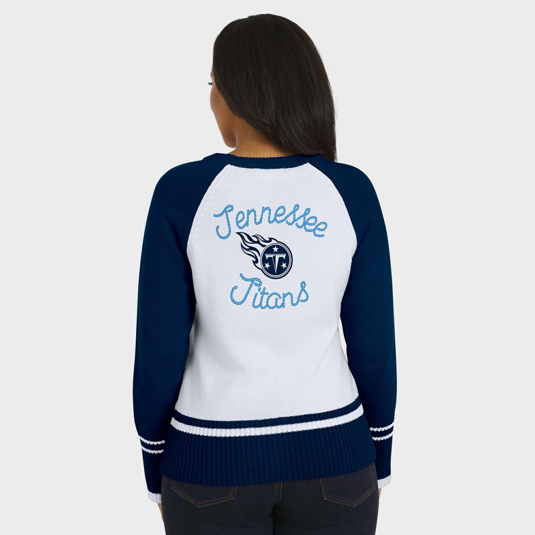Tennessee Titans WEAR by Erin Andrews Women's Colorblock Raglan Sweater - White/Navy on sale